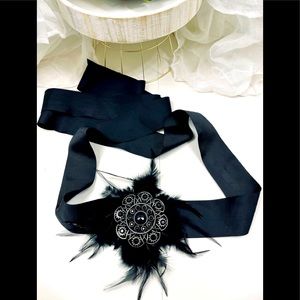 Feather and Satin Ribbon Belt - Plus Size